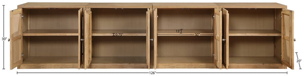 Meridian Furniture Vero Art Deco Oak Veneer Buffet with Cane Panels Modular Sideboard for Dining Room Natural 4pc (126" W) 77052Natural-T-4PC