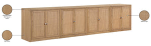 Meridian Furniture Vero Art Deco Oak Veneer Buffet with Cane Panels Modular Sideboard for Dining Room Natural 4pc (126" W) 77052Natural-T-4PC