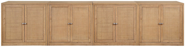 Meridian Furniture Vero Art Deco Oak Veneer Buffet with Cane Panels Modular Sideboard for Dining Room Natural 4pc (126" W) 77052Natural-T-4PC