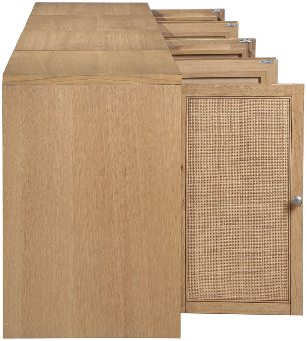 Meridian Furniture Vero Art Deco Oak Veneer Buffet with Cane Panels Modular Sideboard for Dining Room Natural 4pc (126" W) 77052Natural-T-4PC