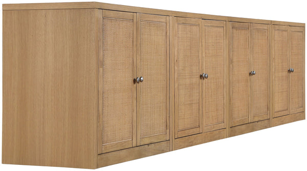 Meridian Furniture Vero Art Deco Oak Veneer Buffet with Cane Panels Modular Sideboard for Dining Room Natural 4pc (126" W) 77052Natural-T-4PC