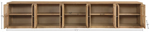 Meridian Furniture Vero Art Deco Oak Veneer Buffet with Cane Panels Modular Sideboard for Dining Room Natural 5pc (157.5" W) 77052Natural-T-5PC