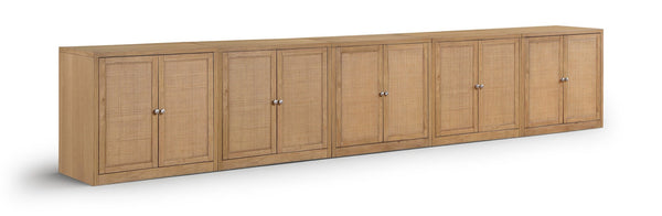 Meridian Furniture Vero Art Deco Oak Veneer Buffet with Cane Panels Modular Sideboard for Dining Room Natural 5pc (157.5" W) 77052Natural-T-5PC