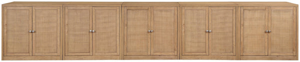Meridian Furniture Vero Art Deco Oak Veneer Buffet with Cane Panels Modular Sideboard for Dining Room Natural 5pc (157.5" W) 77052Natural-T-5PC