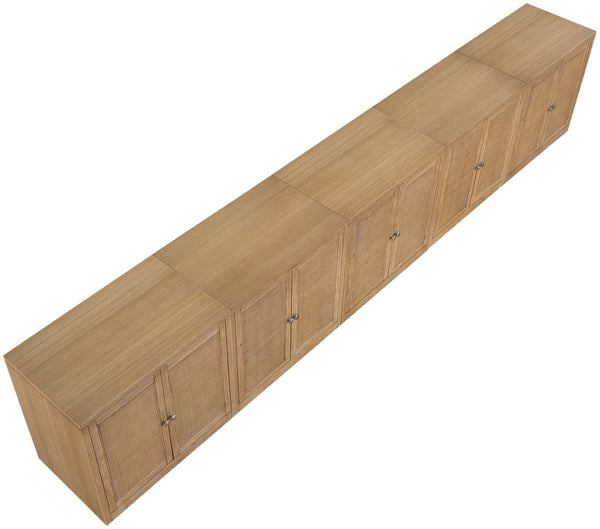 Meridian Furniture Vero Art Deco Oak Veneer Buffet with Cane Panels Modular Sideboard for Dining Room Natural 5pc (157.5" W) 77052Natural-T-5PC