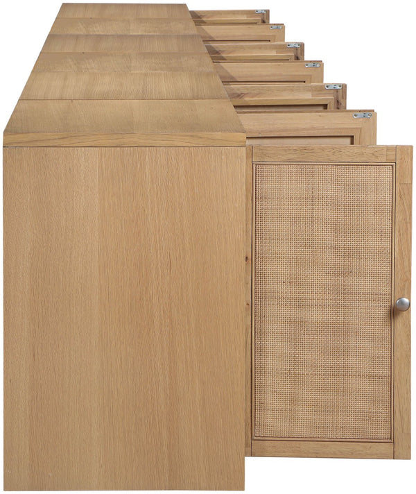 Meridian Furniture Vero Art Deco Oak Veneer Buffet with Cane Panels Modular Sideboard for Dining Room Natural 5pc (157.5" W) 77052Natural-T-5PC