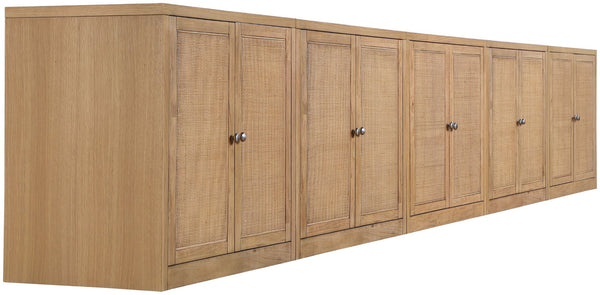 Meridian Furniture Vero Art Deco Oak Veneer Buffet with Cane Panels Modular Sideboard for Dining Room Natural 5pc (157.5" W) 77052Natural-T-5PC