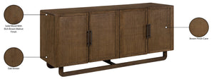 Meridian Furniture Sova Art Deco Buffet Sideboard with Oak Veneer Frame and Cane Door Panels for Dining Rooms Brown 77053Brown