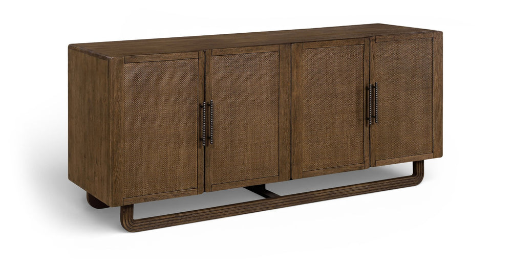 Meridian Furniture Sova Art Deco Buffet Sideboard with Oak Veneer Frame and Cane Door Panels for Dining Rooms Brown 77053Brown