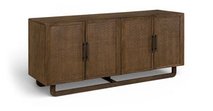 Meridian Furniture Sova Art Deco Buffet Sideboard with Oak Veneer Frame and Cane Door Panels for Dining Rooms Brown 77053Brown