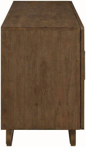 Meridian Furniture Sova Art Deco Buffet Sideboard with Oak Veneer Frame and Cane Door Panels for Dining Rooms Brown 77053Brown