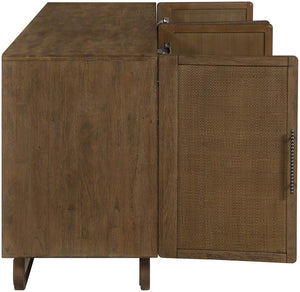 Meridian Furniture Sova Art Deco Buffet Sideboard with Oak Veneer Frame and Cane Door Panels for Dining Rooms Brown 77053Brown