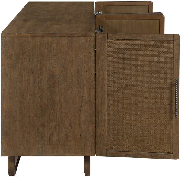 Meridian Furniture Sova Art Deco Buffet Sideboard with Oak Veneer Frame and Cane Door Panels for Dining Rooms Brown 77053Brown