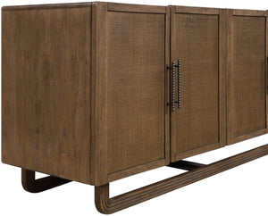Meridian Furniture Sova Art Deco Buffet Sideboard with Oak Veneer Frame and Cane Door Panels for Dining Rooms Brown 77053Brown