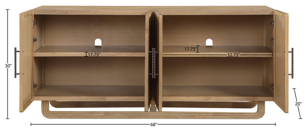 Meridian Furniture Sova Art Deco Buffet Sideboard with Oak Veneer Frame and Cane Door Panels for Dining Rooms Natural 77053Natural