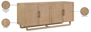 Meridian Furniture Sova Art Deco Buffet Sideboard with Oak Veneer Frame and Cane Door Panels for Dining Rooms Natural 77053Natural