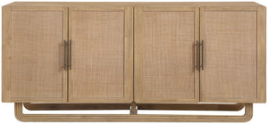 Meridian Furniture Sova Art Deco Buffet Sideboard with Oak Veneer Frame and Cane Door Panels for Dining Rooms Natural 77053Natural