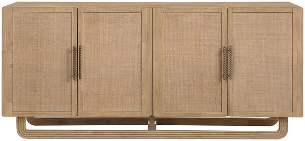 Meridian Furniture Sova Art Deco Buffet Sideboard with Oak Veneer Frame and Cane Door Panels for Dining Rooms Natural 77053Natural