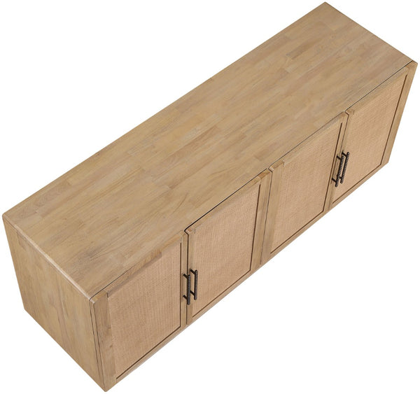Meridian Furniture Sova Art Deco Buffet Sideboard with Oak Veneer Frame and Cane Door Panels for Dining Rooms Natural 77053Natural