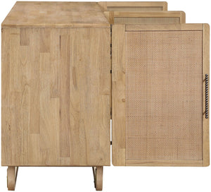 Meridian Furniture Sova Art Deco Buffet Sideboard with Oak Veneer Frame and Cane Door Panels for Dining Rooms Natural 77053Natural