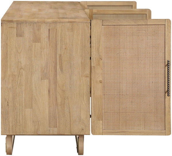 Meridian Furniture Sova Art Deco Buffet Sideboard with Oak Veneer Frame and Cane Door Panels for Dining Rooms Natural 77053Natural