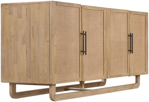 Meridian Furniture Sova Art Deco Buffet Sideboard with Oak Veneer Frame and Cane Door Panels for Dining Rooms Natural 77053Natural