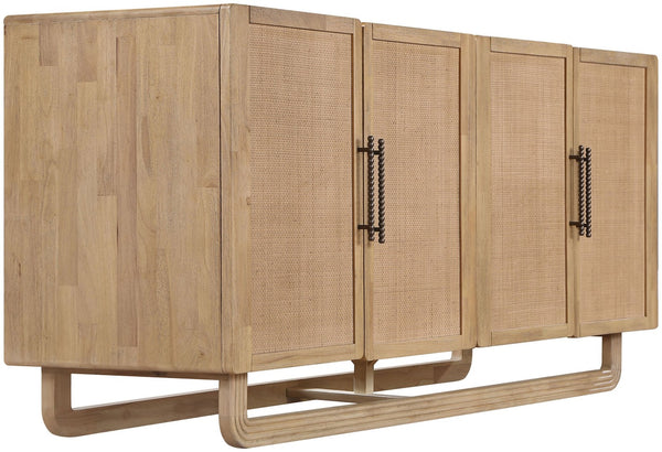Meridian Furniture Sova Art Deco Buffet Sideboard with Oak Veneer Frame and Cane Door Panels for Dining Rooms Natural 77053Natural
