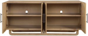 Meridian Furniture Sova Art Deco Buffet Sideboard with Oak Veneer Frame and Cane Door Panels for Dining Rooms Natural 77053Natural