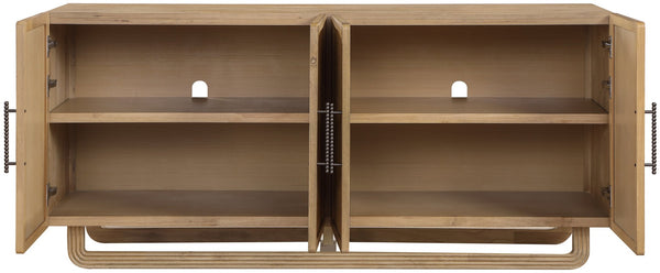 Meridian Furniture Sova Art Deco Buffet Sideboard with Oak Veneer Frame and Cane Door Panels for Dining Rooms Natural 77053Natural