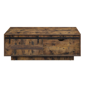 English Elm Bellarosa Rustic Oak Coffee Table with Sliding Barn Door, Drawer Storage, Durable MDF & Metal Build B2726P268333