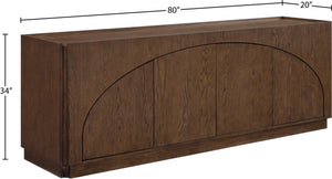 Meridian Furniture Everson Solid Oak Veneer Sideboard Mid-century Curved Low-profile Buffet for Dining Rooms Brown 77054Brown