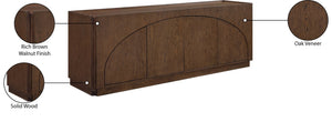 Meridian Furniture Everson Solid Oak Veneer Sideboard Mid-century Curved Low-profile Buffet for Dining Rooms Brown 77054Brown