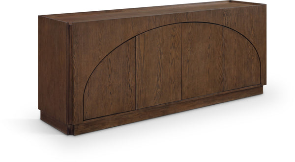 Meridian Furniture Everson Solid Oak Veneer Sideboard Mid-century Curved Low-profile Buffet for Dining Rooms Brown 77054Brown