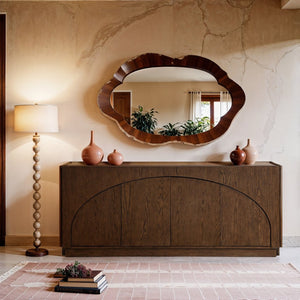 Meridian Furniture Everson Solid Oak Veneer Sideboard Mid-century Curved Low-profile Buffet for Dining Rooms Brown 77054Brown