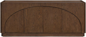 Meridian Furniture Everson Solid Oak Veneer Sideboard Mid-century Curved Low-profile Buffet for Dining Rooms Brown 77054Brown