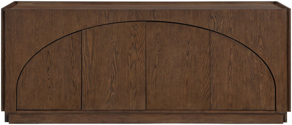 Meridian Furniture Everson Solid Oak Veneer Sideboard Mid-century Curved Low-profile Buffet for Dining Rooms Brown 77054Brown