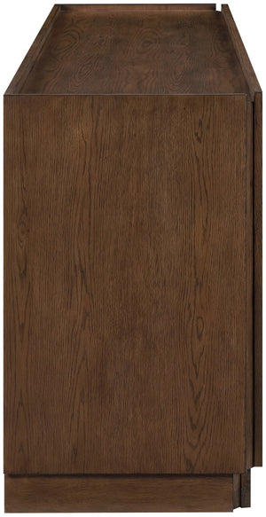 Meridian Furniture Everson Solid Oak Veneer Sideboard Mid-century Curved Low-profile Buffet for Dining Rooms Brown 77054Brown