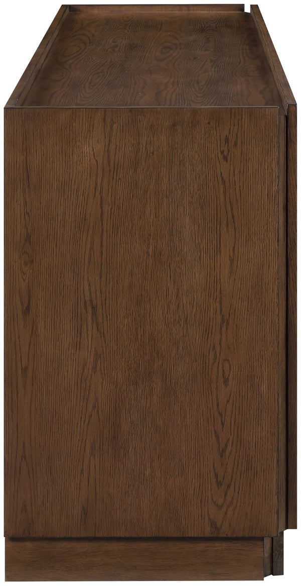 Meridian Furniture Everson Solid Oak Veneer Sideboard Mid-century Curved Low-profile Buffet for Dining Rooms Brown 77054Brown