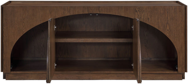 Meridian Furniture Everson Solid Oak Veneer Sideboard Mid-century Curved Low-profile Buffet for Dining Rooms Brown 77054Brown