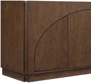 Meridian Furniture Everson Solid Oak Veneer Sideboard Mid-century Curved Low-profile Buffet for Dining Rooms Brown 77054Brown
