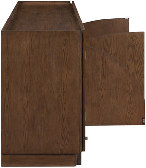 Meridian Furniture Everson Solid Oak Veneer Sideboard Mid-century Curved Low-profile Buffet for Dining Rooms Brown 77054Brown