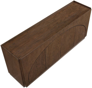 Meridian Furniture Everson Solid Oak Veneer Sideboard Mid-century Curved Low-profile Buffet for Dining Rooms Brown 77054Brown