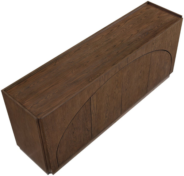 Meridian Furniture Everson Solid Oak Veneer Sideboard Mid-century Curved Low-profile Buffet for Dining Rooms Brown 77054Brown