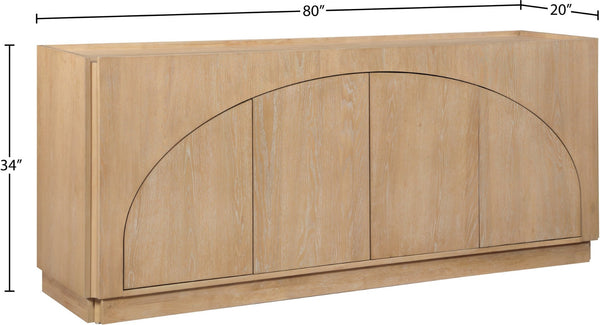 Meridian Furniture Everson Solid Oak Veneer Sideboard Mid-century Curved Low-profile Buffet for Dining Rooms Natural 77054Natural