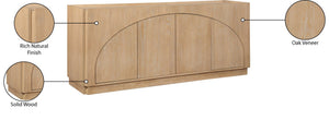 Meridian Furniture Everson Solid Oak Veneer Sideboard Mid-century Curved Low-profile Buffet for Dining Rooms Natural 77054Natural