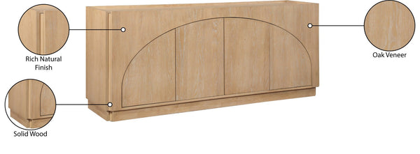Meridian Furniture Everson Solid Oak Veneer Sideboard Mid-century Curved Low-profile Buffet for Dining Rooms Natural 77054Natural