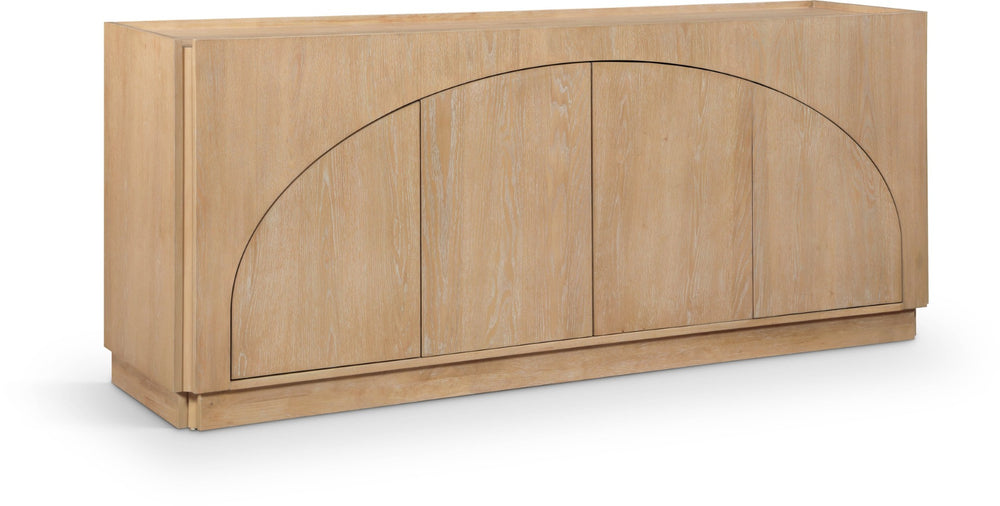 Meridian Furniture Everson Solid Oak Veneer Sideboard Mid-century Curved Low-profile Buffet for Dining Rooms Natural 77054Natural