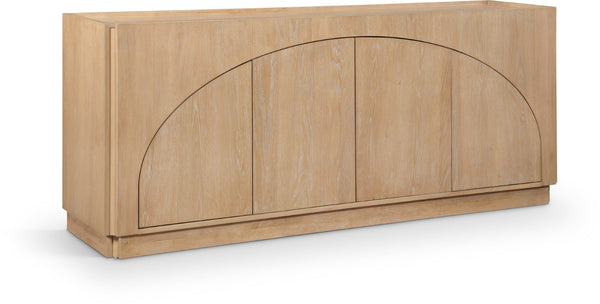 Meridian Furniture Everson Solid Oak Veneer Sideboard Mid-century Curved Low-profile Buffet for Dining Rooms Natural 77054Natural