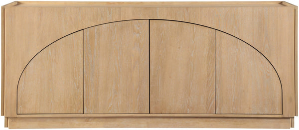 Meridian Furniture Everson Solid Oak Veneer Sideboard Mid-century Curved Low-profile Buffet for Dining Rooms Natural 77054Natural