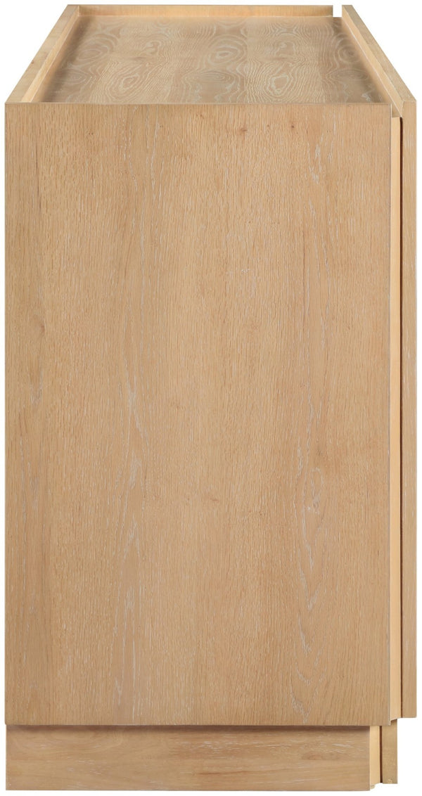 Meridian Furniture Everson Solid Oak Veneer Sideboard Mid-century Curved Low-profile Buffet for Dining Rooms Natural 77054Natural